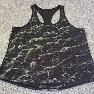 ZYIA Black and Gray Graphic Racerback Crop Tank